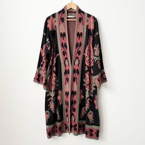 Soft Surroundings Women's Icon Cardigan Kimono Size S Black Floral Jacquard Boho